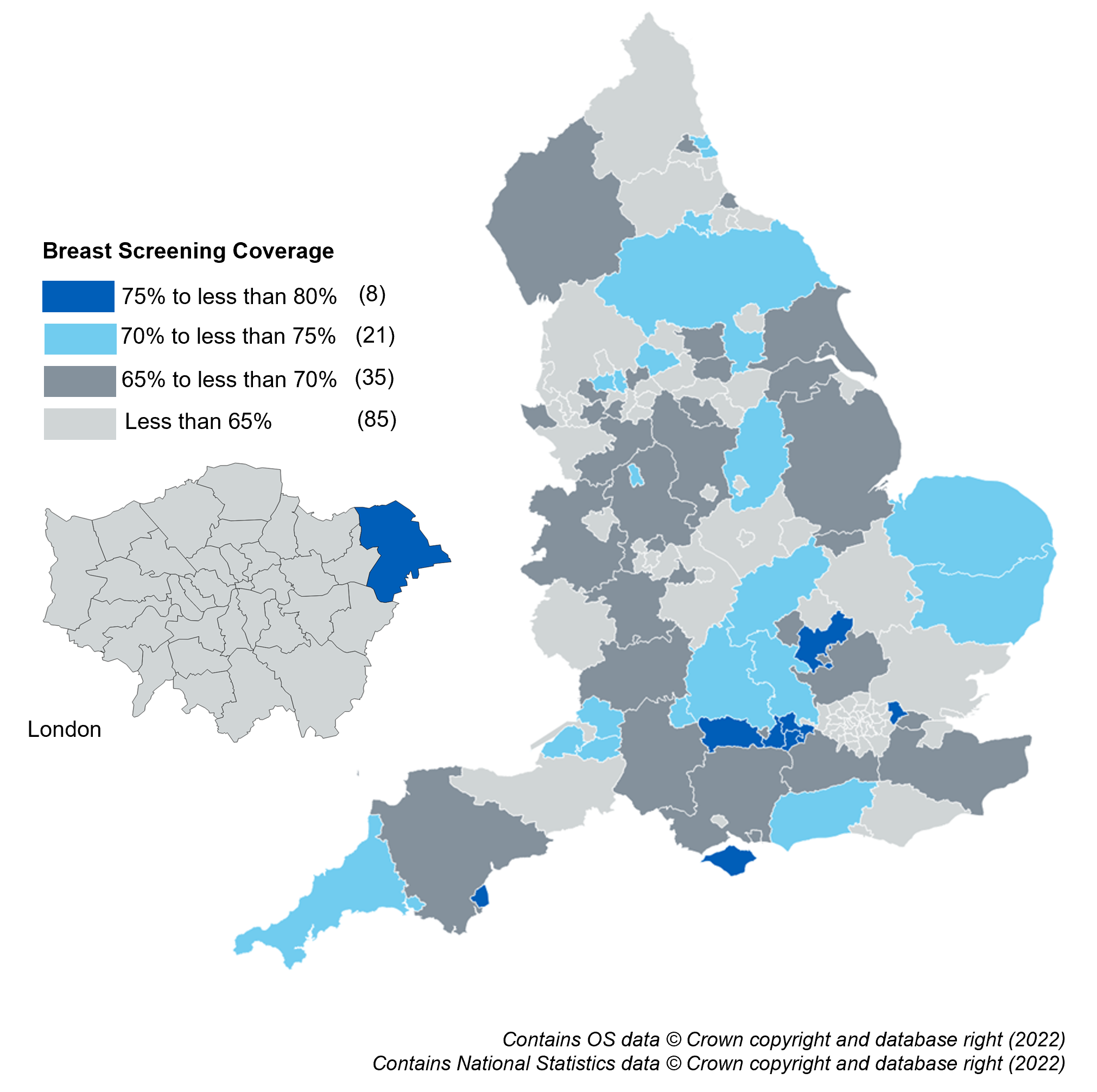 Coverage by Local authority (LA) map (ages 53 to <71)