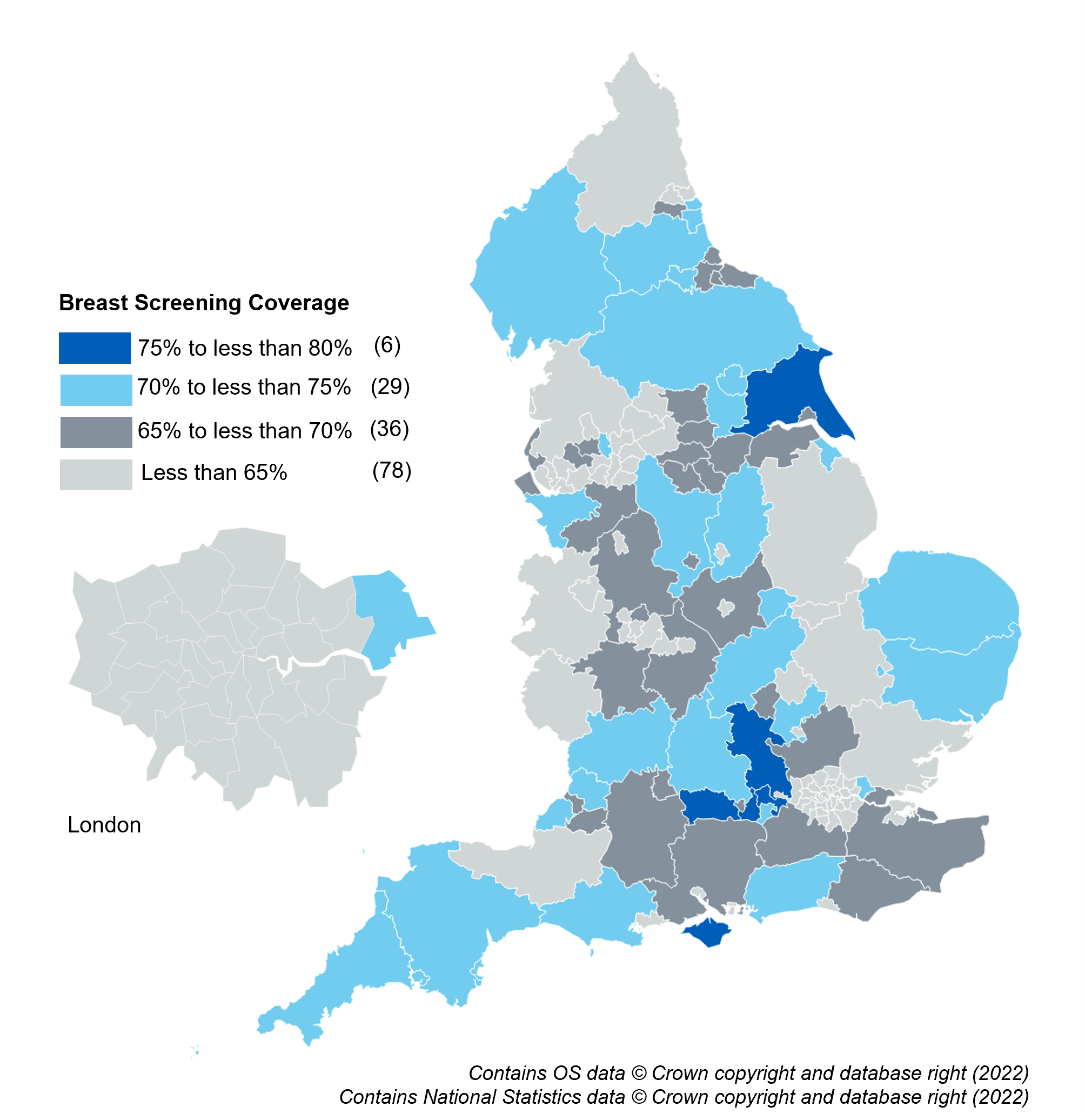 Coverage by Local authority (LA) map (ages 53 to <71)