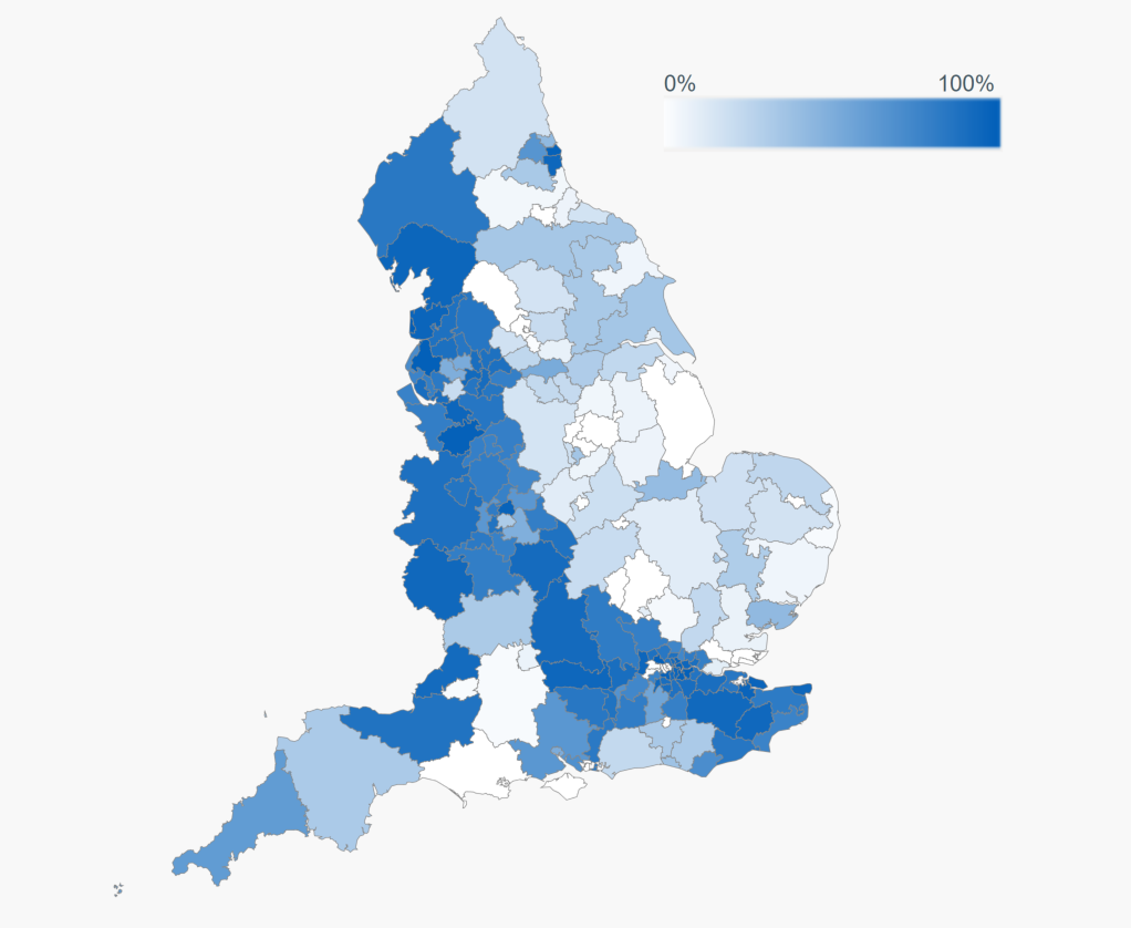 Figure 1: Percentage of patients included in this publication, by CCG, 2018-19