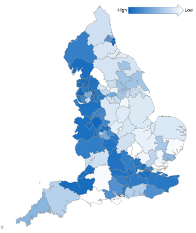 Fig 1: Percentage of patients included in this publication by CCG, 2019-20