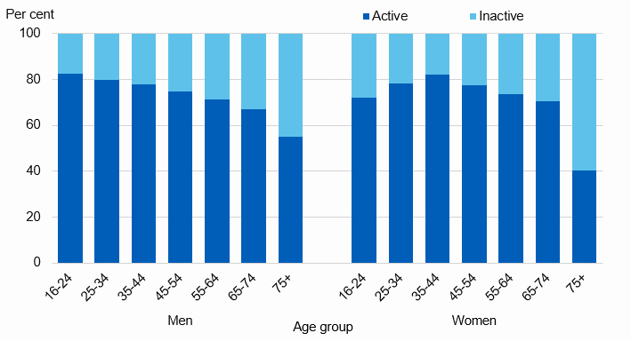 Chart showing adult physical activity levels by age and sex