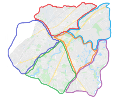 Illustration of a fictional CCG and PCNs where one PCN is partly in another CCG