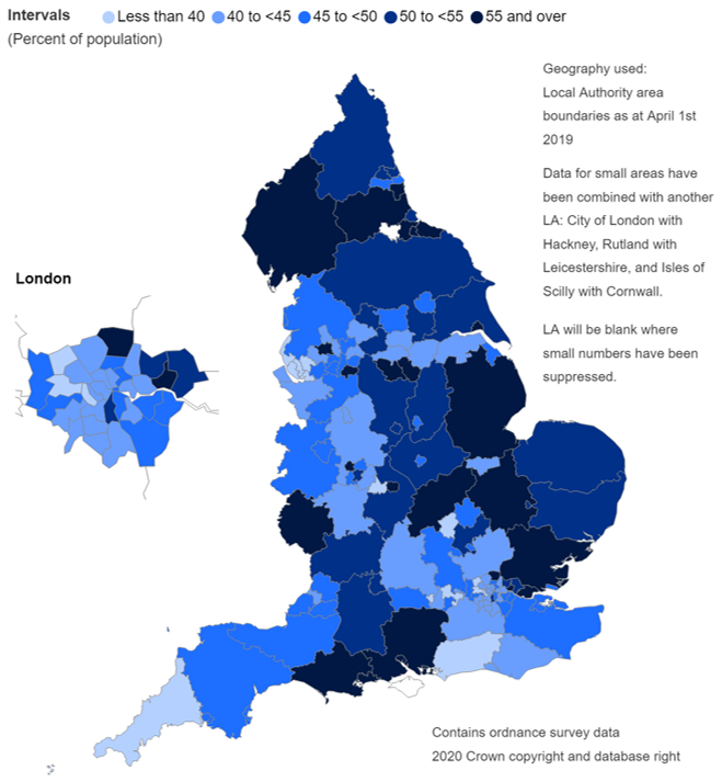 Map showing LARC uptake by Local Authority (LA)