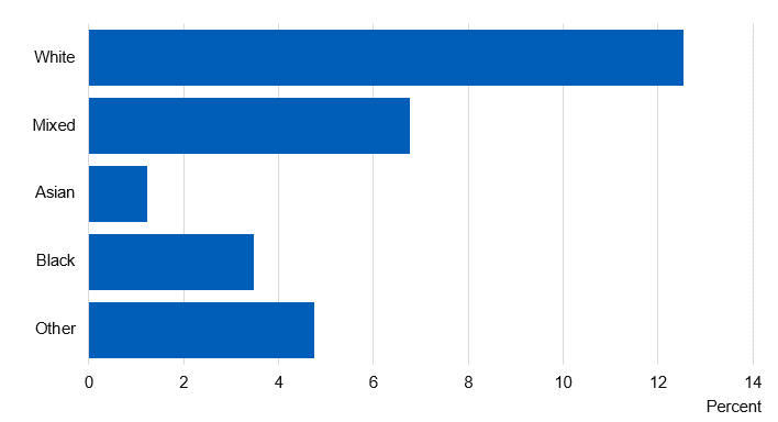Chart showing the proportion of pupils who had drunk alcohol in the last week by ethnicity