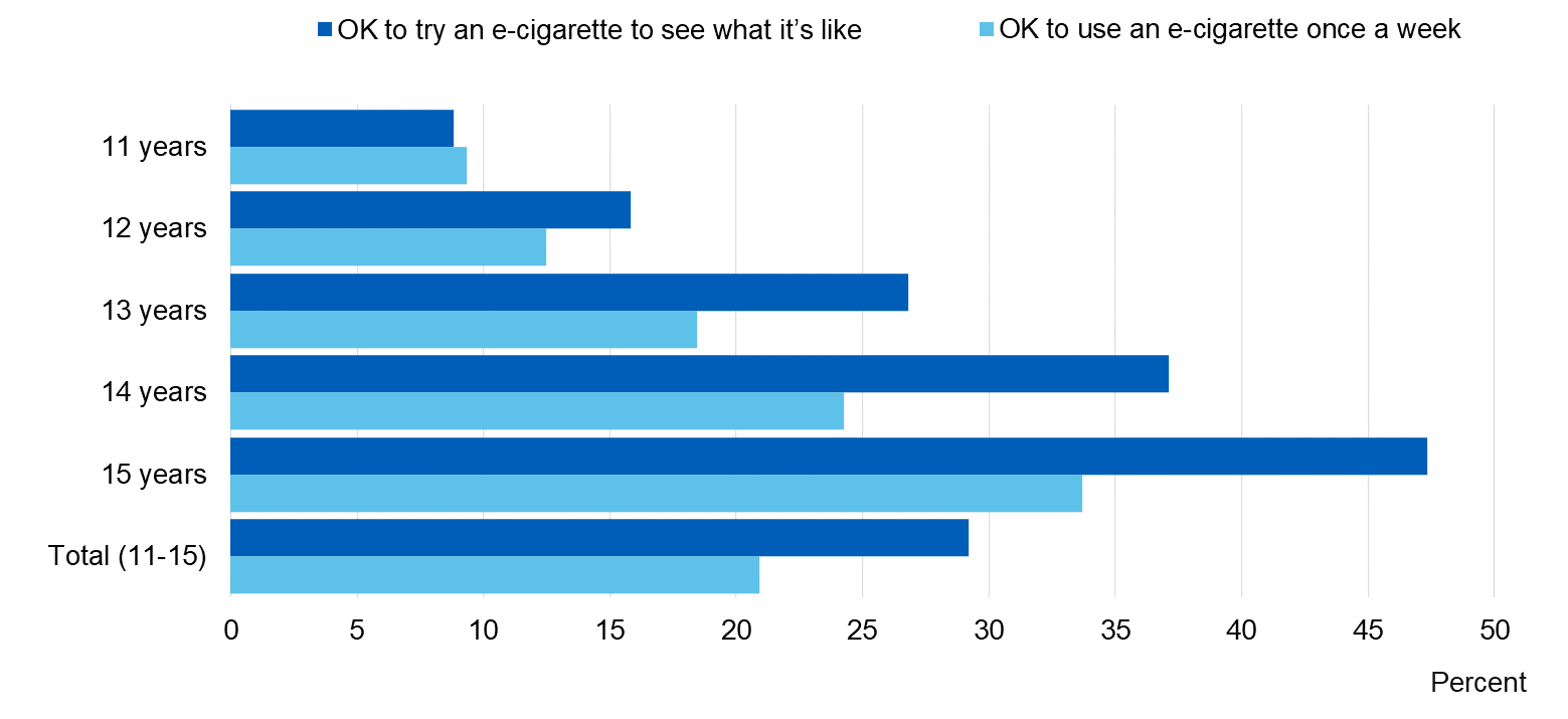 Image showing attitudes to e-cigarette use by age