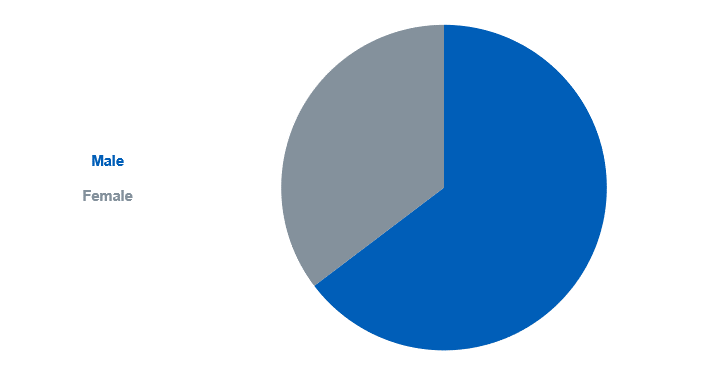 Pie chart showing the proportion of alcohol-related hospital admissions (broad measure) by sex