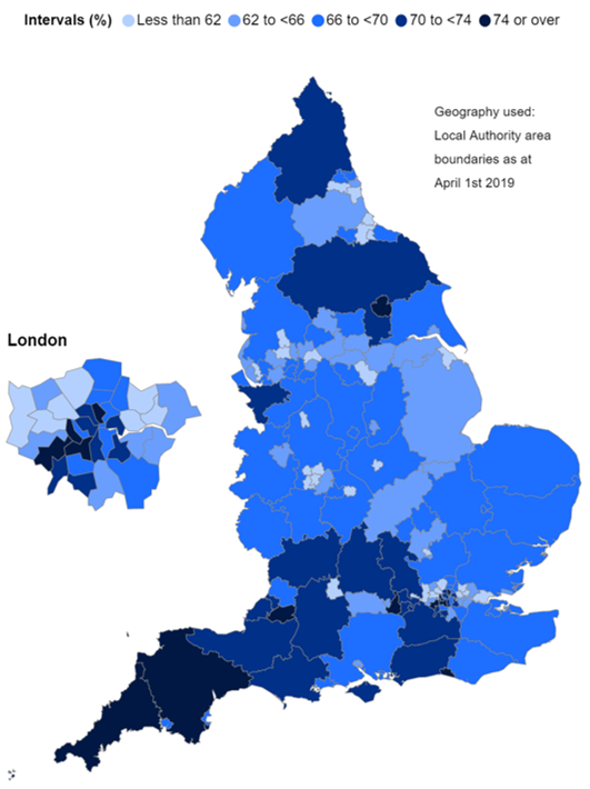 Map showing proportion active by Local Authority
