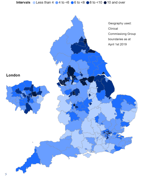 Map showing prescriptions per 100,000