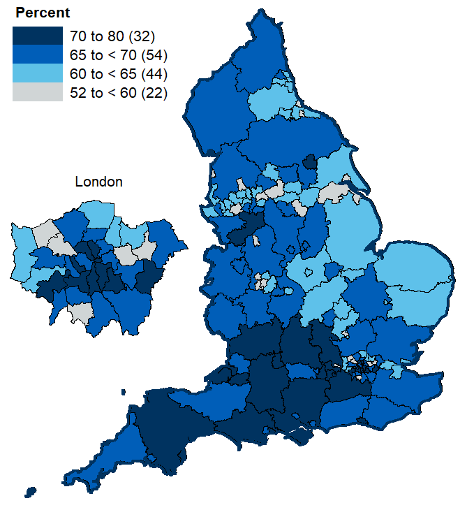Map showing proportion active by Local Authority