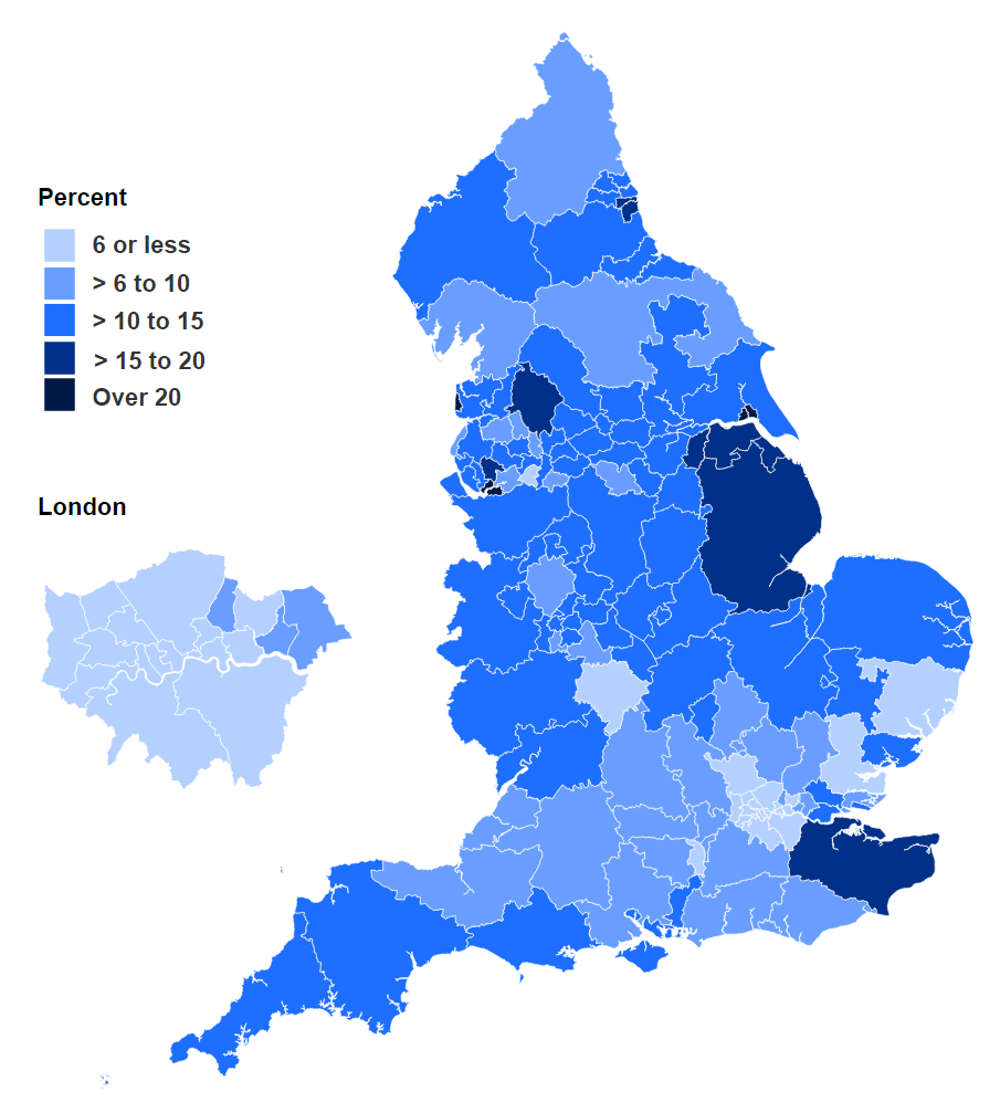 Map showing percentage of women smoking at time of delivery in Q2 2020-21 by CCG