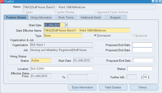 Position form with date effective name and job highlighted