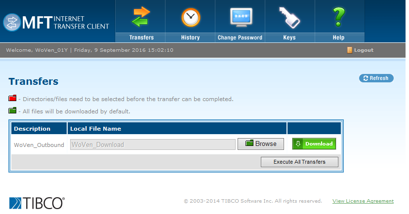 SEFT transfers screen