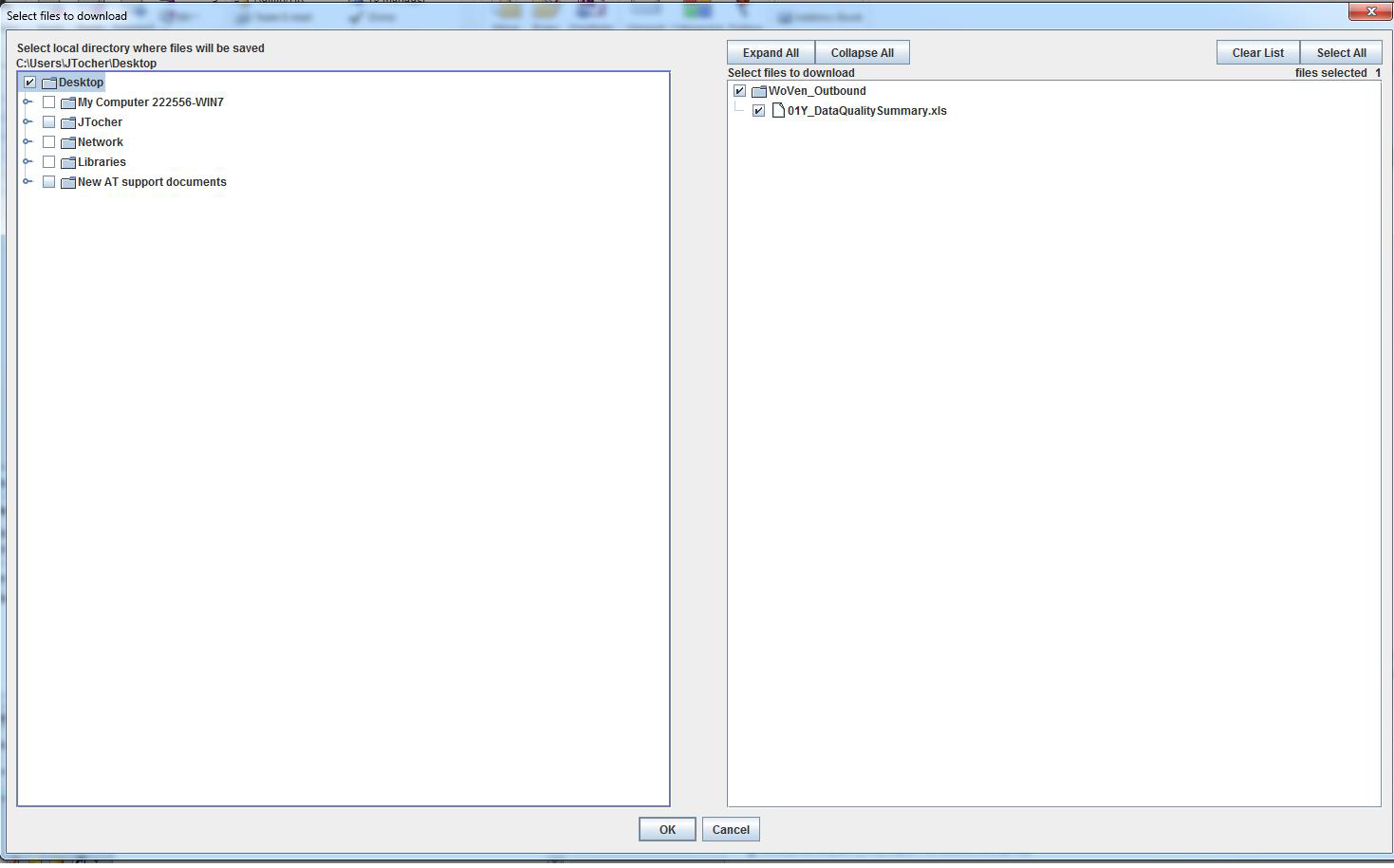 Select files screen
