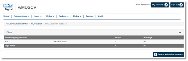 wMDSCV validation summary  NI number and invalid date format