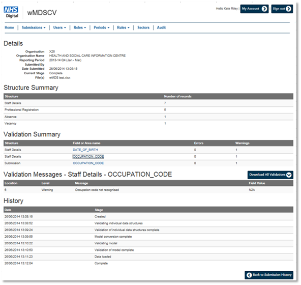 wMDSCV details structure summary and validation summary