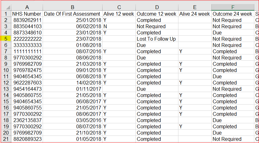 Image of the CSV spreadsheet