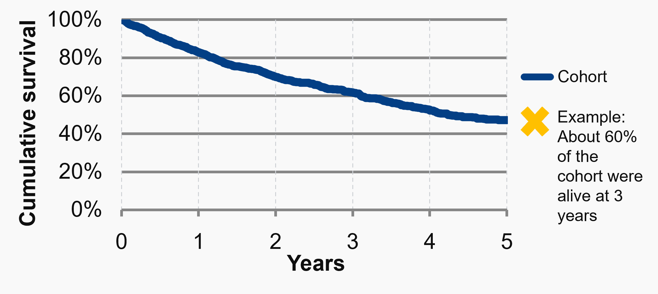 Kaplan Meier curves graph displaying an estimate of the proportion of people who will still be in a defined group a number of days after a chosen start date