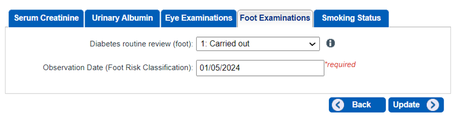 foot examinations tab