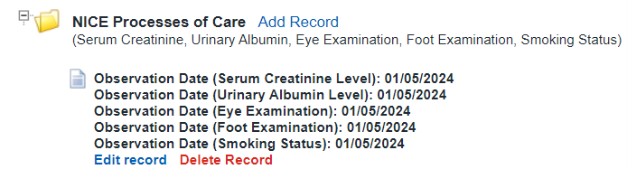 NICE processes of care add record