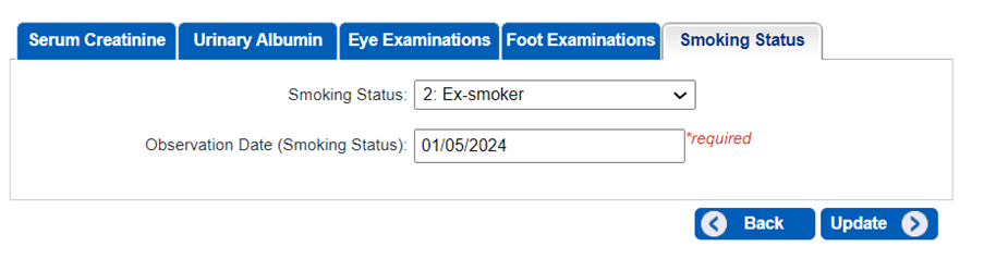 smoking status tab