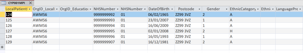 Screenshot of intermediate database showing patients who were discharged in March, with the same LPI and corresponding patient details.