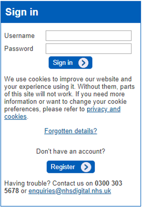 Image of log in screen