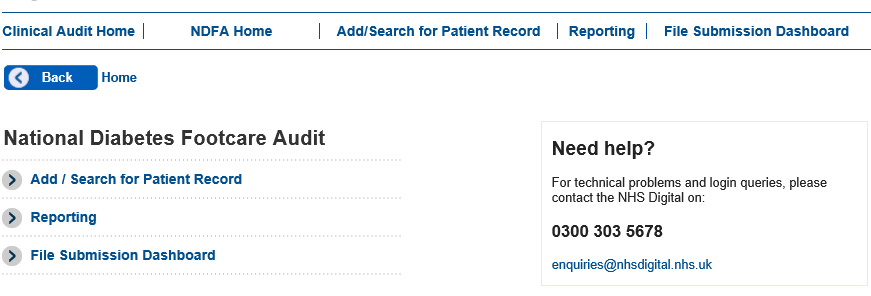 screen shot of the Clinical Audit Platform window.