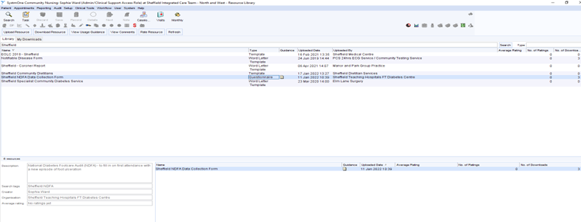 Resource library screen displaying data collection form in menu