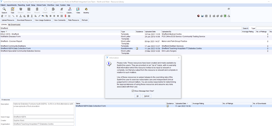 Collection form page displaying pop up message