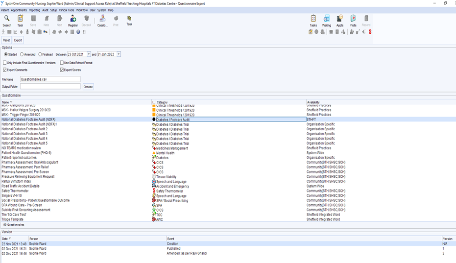 Export screen
