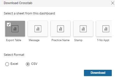 download cross tab screen
