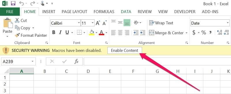 Excel template security warning: enable content