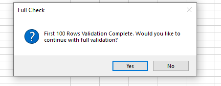 MS Excel full validation pop-up
