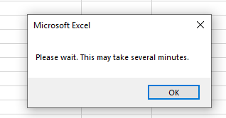 MS Excel pop-up box