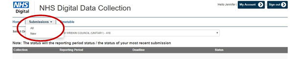 SDCS new submissions drop down menu