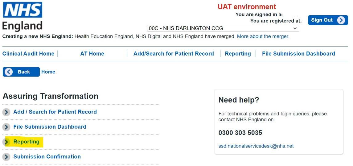 Clinical Audit Platform Assuring Transformation screen