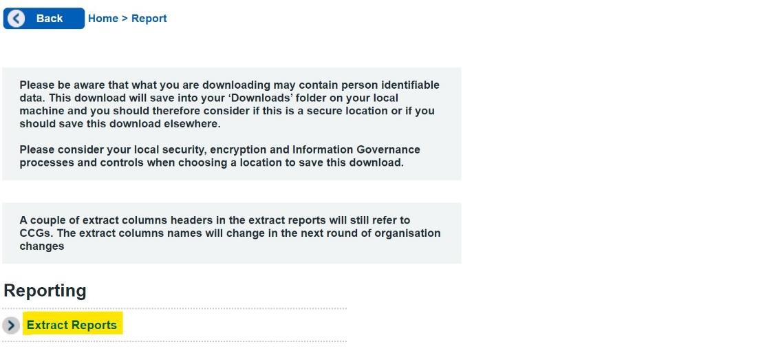 Extract reports screen