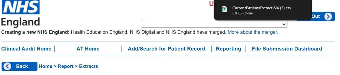 Clinical Audit Platform current patient extract folder highlighted