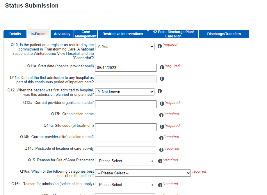status submission in patient tab Q13
