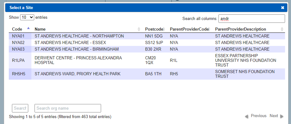 select a site select all columns
