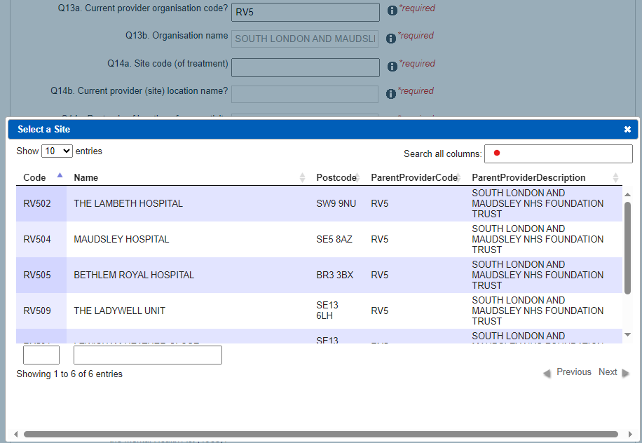 Status submission select a site