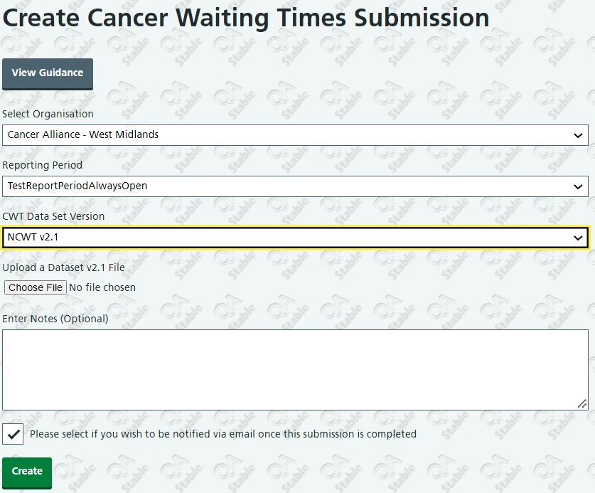 create cancer waiting times submission