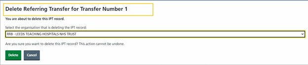 deleting referring transfer to transfer screen