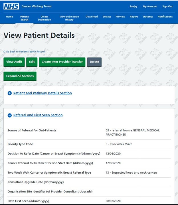 view patient details screen.