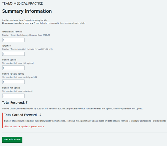 Summary information - common error message