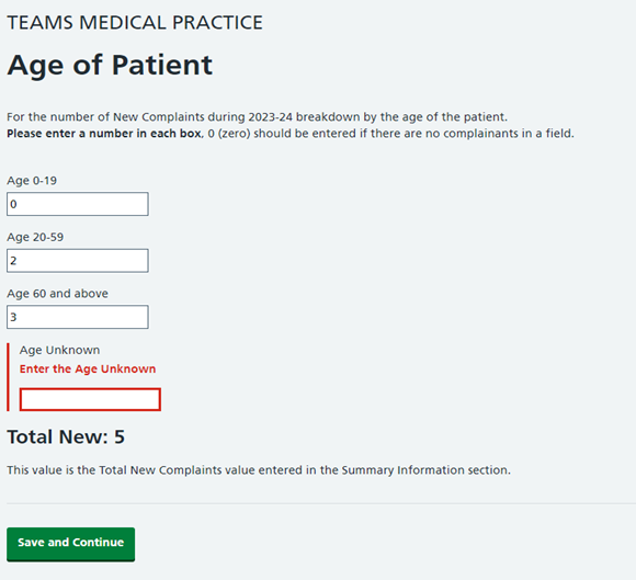 Age of patient - common error message