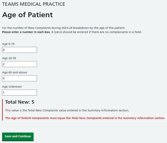 Age of patient - common error message 2