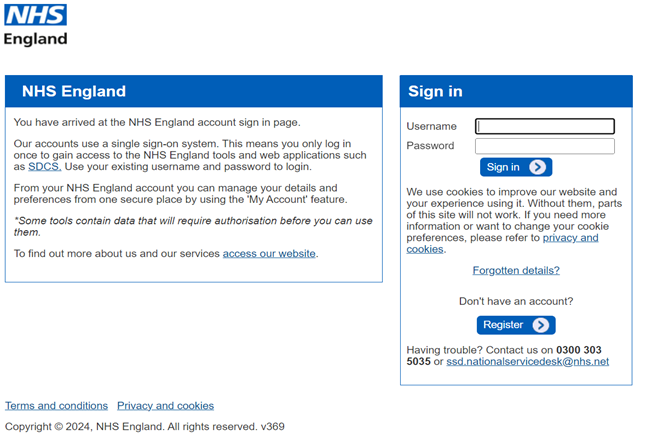 image of SDCS data collection log in page