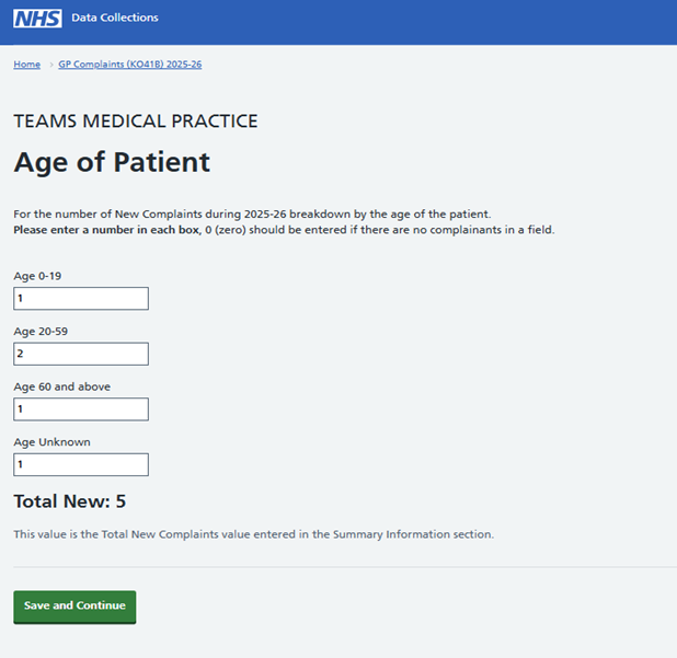Screenshot of SDCS system showing the Age of Patient screen.