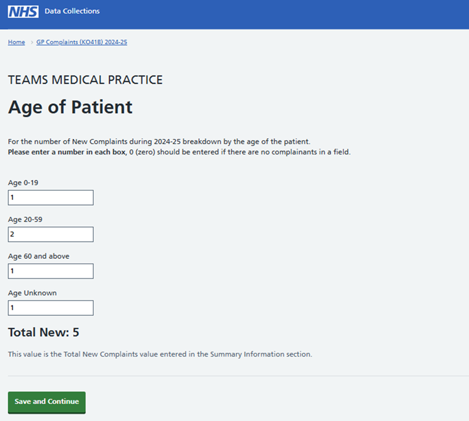 Screenshot of SDCS system showing the Age of Patient screen.